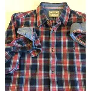 Flag & Anthem Shirt M Tall Lg Sleeve Button Up Plaid Flip Cuff Western Flair